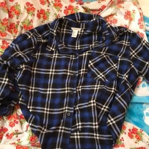 🐱 Cropped blue flannel forever 21 shirt